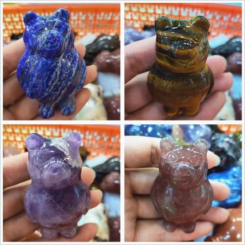 Natural amethyst elephant stone figurine Wild Animals Bear Art statue mineral crystal handmade craft feng shui healing decor