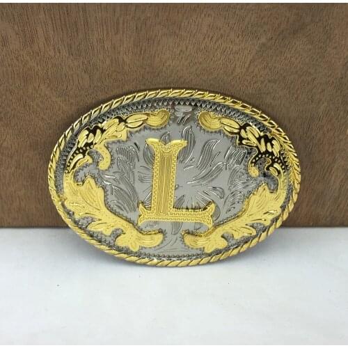 BuckleClub wholesale western flower letter L cowboy jeans gift belt buckle FP-03702-L gold with silver FINISH 4cm width loop