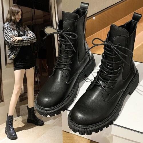 Autumn Boots Womens Shoes Womens Shoes Fashion Round Leather Ankle Boots 2021 Winter Stretch Black Boots Comfortable Boots