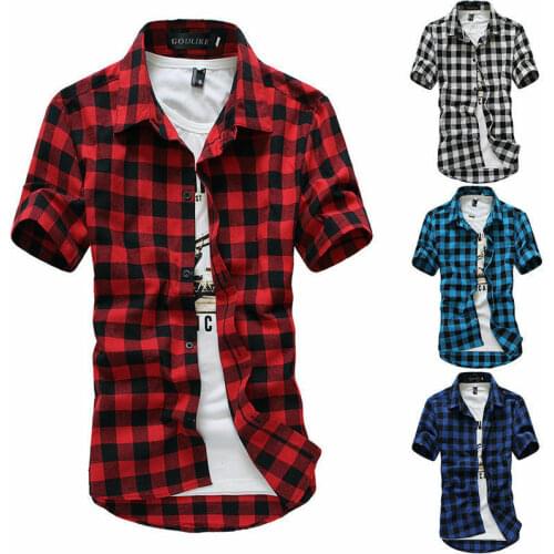 2020 Hot Summer Mens Shirts Short Sleeve Plaid Button-Down Summer Casual Tops Tee Mens Rugby Classic Shirts Clothing M-3XL