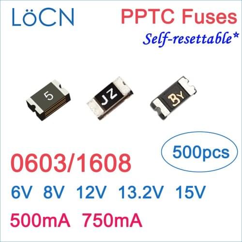 Fuses PPTC 0603 1608 500mA 750mA 0.5A 0.75A 6V 8V 12V 15V 13V 13.2V SMD self Resettable Made in china high quality LoCN 500pcs