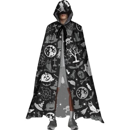 Halloween Christmas Cloak Black Punk Skull Pumpkin Spider Brand Design Adult Long Hooded Vampire Witch Cape Cosplay Costume 2021