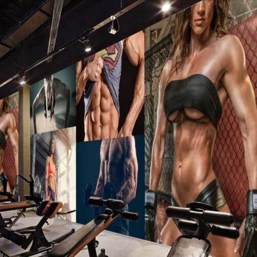 Beibehang papel de parede Gym sexy beauty muscle male gym wall custom large mural green wallpaper papel de parede para quarto