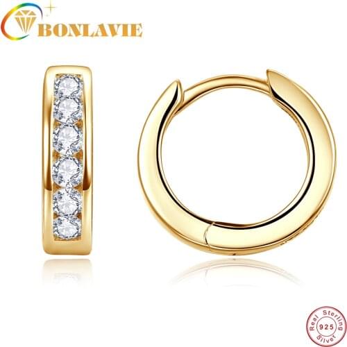 BONLAVIE 2mm Round Zircon 12mm Earring 925 Sterling Silver Earring for Women Engagement and Wedding