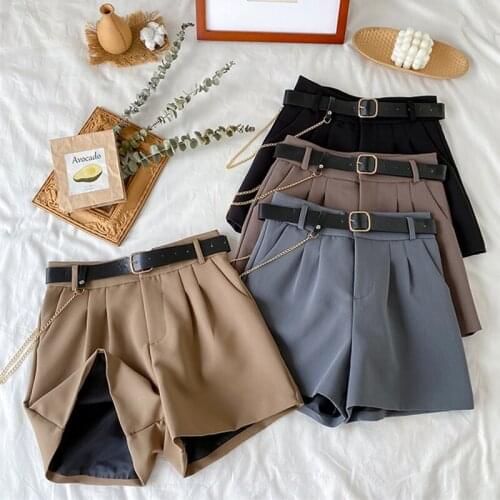 2021 High Waist A-line Suit Shorts Women Wide Legged Casual New Short Pants Womens Office Shorts with Belt Cotton Shorts