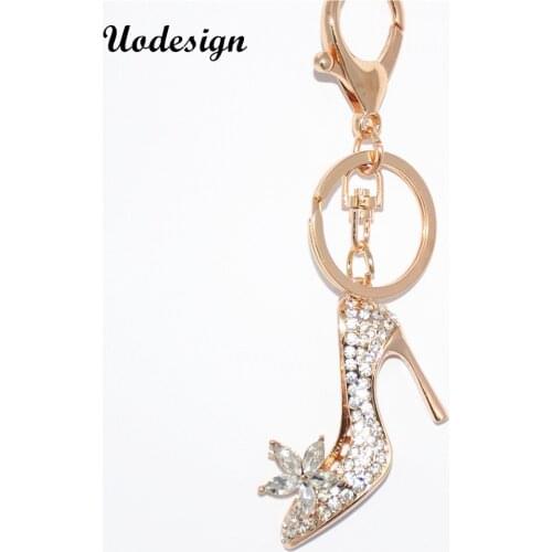 Uodesign Flower Crystal High Heels Shoes Key Chains Rings Holder Flower Enamel Bag Pendant For Car Keyrings KeyChains Gift