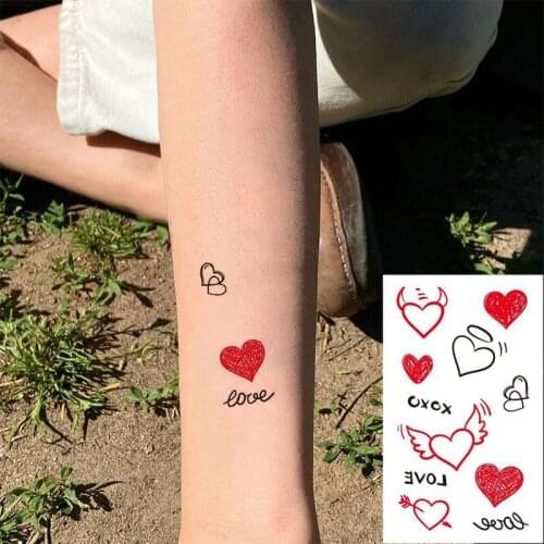 Waterproof TemporaryTatoo Sticker Couple Red Heart Wing 'love' Art Tattoo WaterTransfer Fake Flash Tatto for Man Women