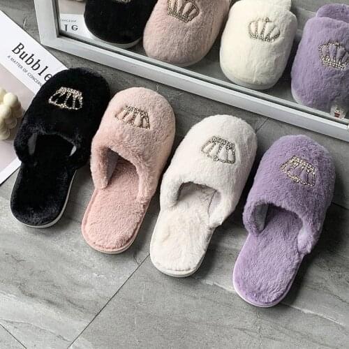 ZEEKSON Winter Personality Cotton Shoes Female Crown Cotton Drag Cute Plush Half Slippers Indoor Warm Plus Cotton Slippers 36-41