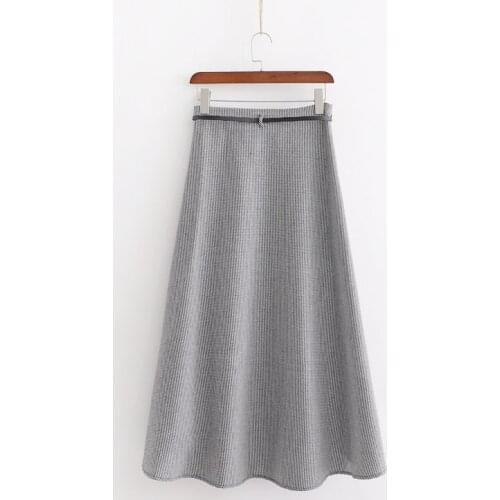 Women Skirt Vintage Stylish Lady Houndstooth Irregular Midi Skirt Women 2020 New Spring A Line With Belt Skirts Faldas Mujer
