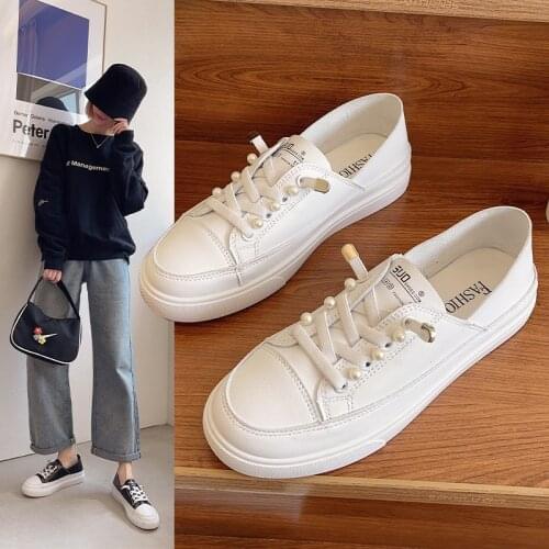 2020 Low platform sneakers women shoes female pu leather Walking sneakers Loafers White flat slip on vulcanize casual shoes35-39