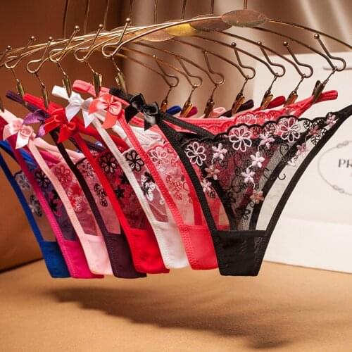 Women Thong Pants Sexy Lace Panties Womens Flower G-String Fashion Bow Briefs Low Waist Sexy T-Back Female Cotton Lingerie