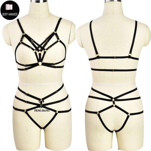 Women Pastel Goth Body Harness Suit Crop Top Cage Bra Pole Dance Sexy Harness Panties Rave Festival Fetish Lingerie Sword Belt