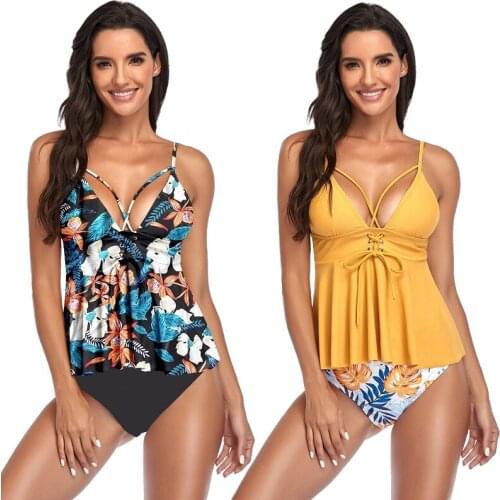 Two-Pieces Women Floral 2021 Push-Up Padded Bra Ruffles Bandage Bikini Set Swimsuit Swimwear Bathing Suit Beachwear Biquini XXL