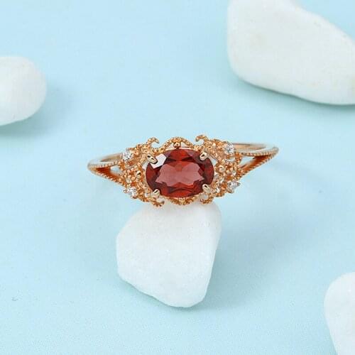 Rose Red Garnet lace hollow ring plated Rose gold temperament OL zircon all-match rings for women anillos mujer anel bague