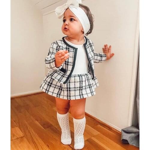 Toddler Baby Girls Winter Clothes Plaid Coat Tops+Tutu Dress Formal Outfits Children Clothing 2PCS