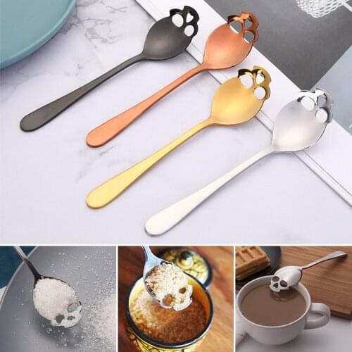 1 Pc Gothic Stainless Steel Skull Shape Coffee Spoon Kitchen Supplies Long Handle Teaspoon Drink Tableware Coffee Spoon