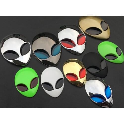 1 Pcs Metal 3D Alienware Alien Head Auto Logo Sticker Vinyl Badge Emblem Motorcycle Car Head Cover Sticker Car Body Styling