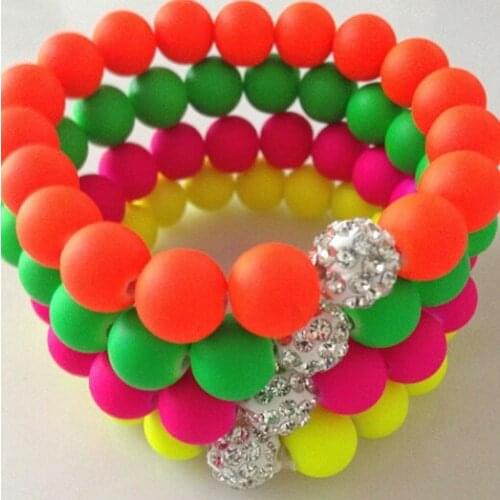 10mm 12 Piece/lot Mix Neon dgf43 Color Beads Disco crystal Bracelet Ball Stand Stretch good ok 3;kfd handmade r4464