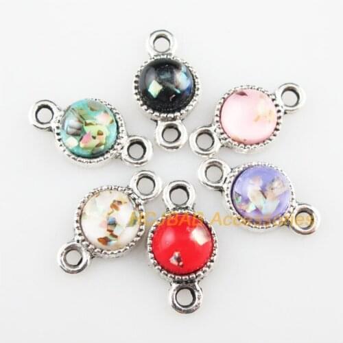 18 New Round Flower Resin Connectors Shivering Mixed Charms Tibetan Silver 10x18.5mm