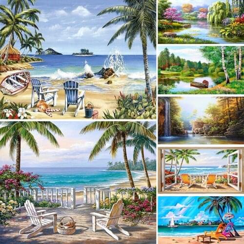 5D DIY Diamond Painting Beach Scenery Rhinestone Art Picture Kit Full Diamond Embroidery Mosaic Home Decoration Handmade Gift