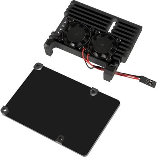 Aluminum Case for Raspberry Pi 4B Auto Cooling Metal Case with Heatsink Thermal Adhesive and Dual Fans