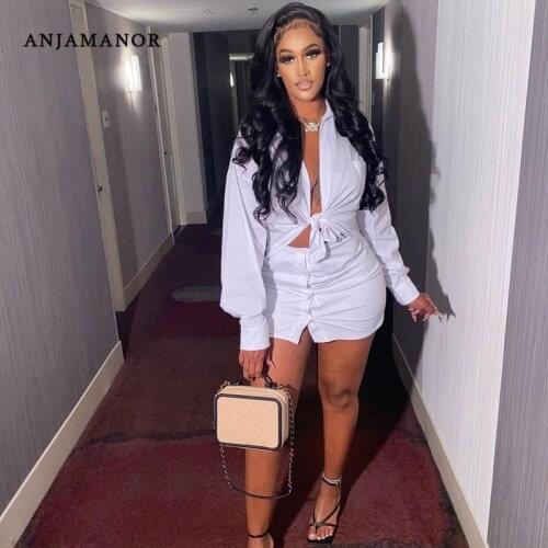 ANJAMANOR All White Two Piece Set Top Button Skirt Sets Birthday Club Outfits for Women Sexy Party Dress Matching Sets D0-CC22