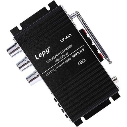 2ch Output Power Amplifier Car Digital 2x15W RMS Motor Mini Amplifier With Remote Control USB MP3 Media SD Card FM DVD