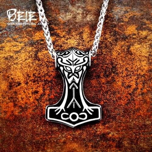 Beier stainless steel thors hammer mjolnir Amulet personality nose viking scandinavian pendant necklace popular jewelry LP080