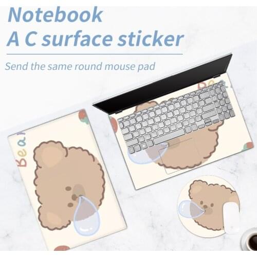 ★Free mouse pad★ DIY Cute Bear Laptop Sticker Two Side Vinyl Skin For 12/13/14/15.6/ 17 "Notebook PVC Decal for HP/Lenovo/ Acer