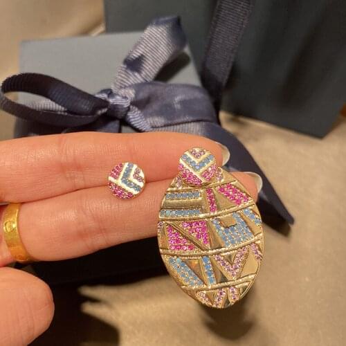 Bohemian Colorful Tribal Round Earrings Cubic Zircon Fashion Simple Oval Striped Exquisite For Women Luxury Party Jewelry