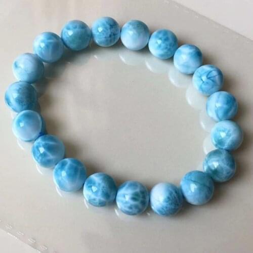 Natural Blue Larimar Gemstone Big Round Beads Bracelet 10mm Rare Water Pattern Larimar Women Men Genuine AAAAAA