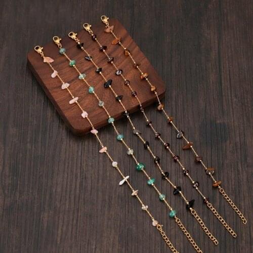 Vintage Handmade Colorful Natural Stone Beads Chain Bracelets For Women Simple Stainless Steel Link Bracelets Jewelry Best Gifts
