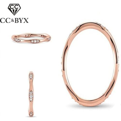 CC Simple Rings For Women Classic Jewelry Cubic Zirconia Diamant Ring Bridal Wedding Bijoux Rose Gold Color Part Gift CC1516