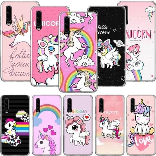 Unicorn Pink Myth Cartoon Phone Case For Huawei P30 P40 P20 P10 Mate 20 10 30 Lite Pro P Smart Z Plus Printing Cover Coque Shell