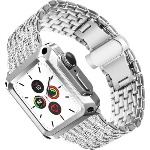 Case+Strap for Apple Watch Band 44mm 42mm 40mm 38mm Diamond Wriststrap Shock Resistant Cover for iwatch Series 6 5 4 SE 3 2 1