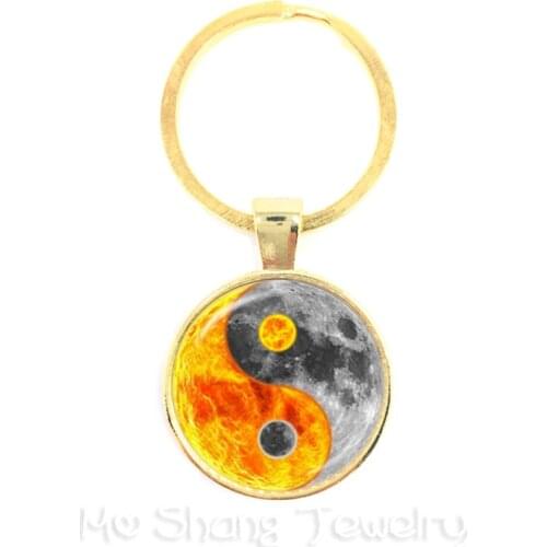 Black and White Yin Yang Symbol Jewelry Glass Dome Keychains Taoism Buddhism Spiritual Yin-Yang Harmony Keyring