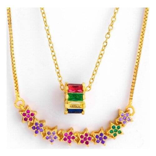 Flower multicolor micro pave cz zircon cubic zirconia necklace copper Clavicle gold plated Snake Chain Choker Pendant hfg3d