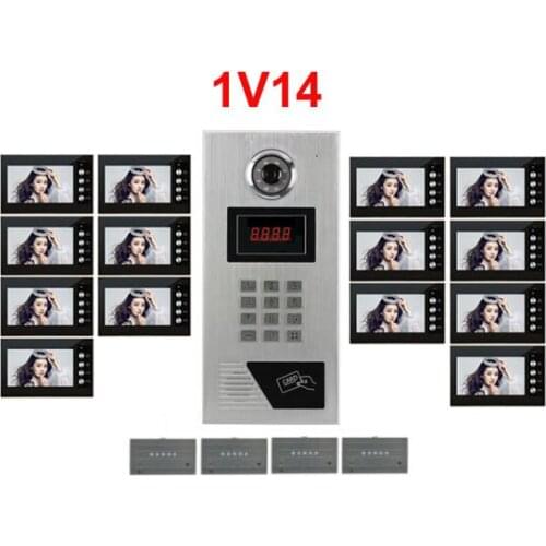 Home security Building 14-Apartments 7" LCD Video Door Phone FRID Panel CCD Outdoor Camera Video Doorbell Audio Intercom System