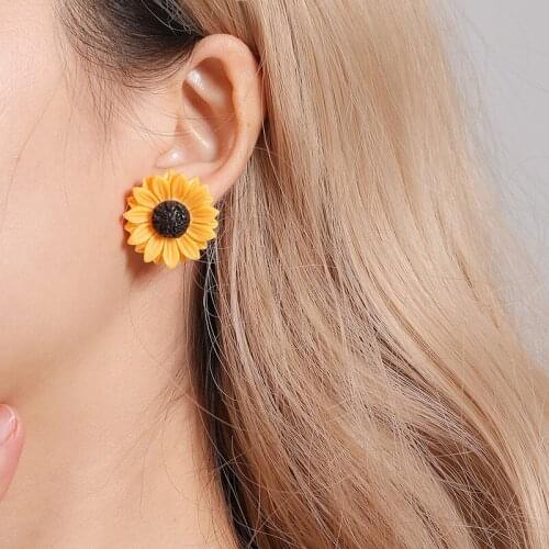 Hfarich Fashion Big Sunflower Earrings For Women Pendientes Mujer Moda Stainless Steel Stud Earring Jewelry Gift