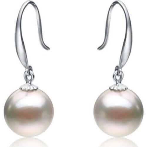 PERFECT ROUND 10-11MM AAA WHITE SOUTH SEA PEARL DANGLE EARRING 14K/20 WHITE GOLD