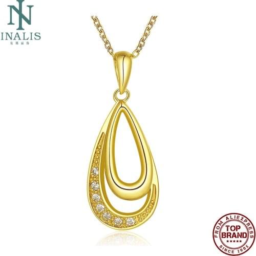 INALIS Golden Water Drop Hollow Pendant Necklaces Trendy Personality Tin alloy Women Necklace Anniversary Fashion Jewelry Gift