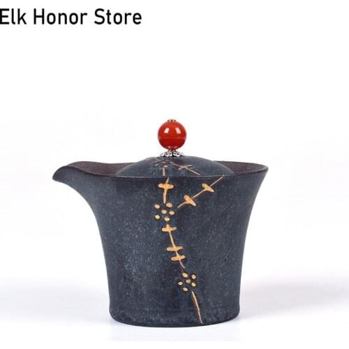 180ML Antique Tang Guanware Ceramic Hand Grasp Pot Handmade Retro Outline In Gold Teapots Dahongpao Tea Maker Mug Gift Packaging