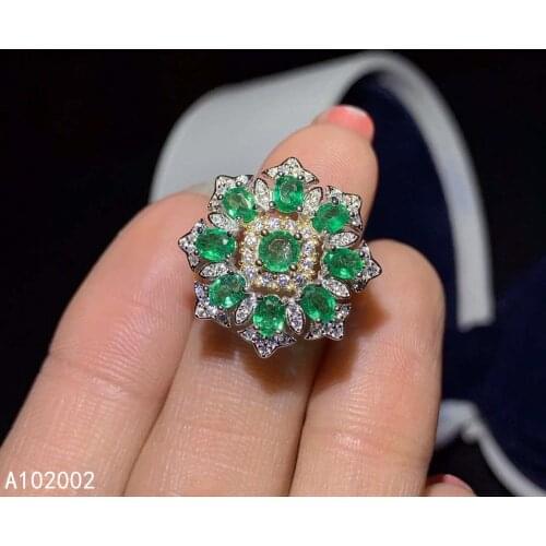 KJJEAXCMY fine jewelry natural Emerald 925 sterling silver new adjustable gemstone women ring support test classic noble