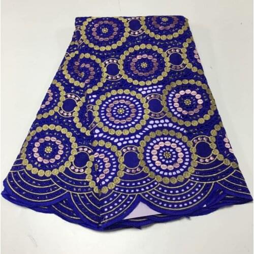 Royal blue High Quality African Lace Fabric Popular Dubai Swiss Voile Lace In Switzerland 100% Cotton For Wedding Dress AM47801