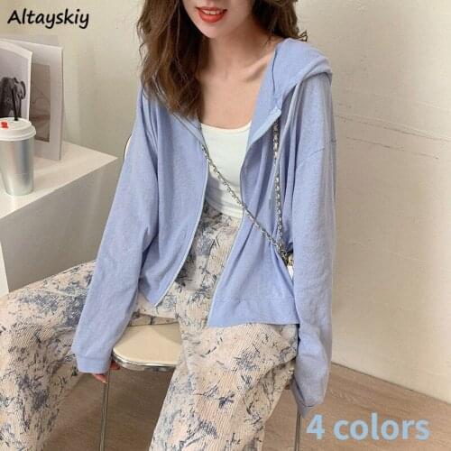 Jackets Women Summer Hooded Thin Sun Protection 4 Colors Students Breathable Korean Style Simple All-match Popular Ladies Ins
