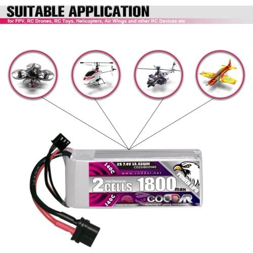 CODDAR 1800mAh 2S 140C 7.4V LiPo Battery Pack With XT60 Plug For BetaFPV Beta Racing Drone RC Quadcopter Helicopter Parts