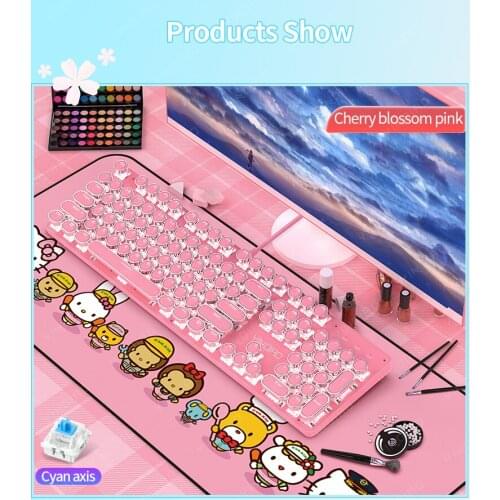 Mechanical Keyboard Green Axis Cute Girl girl Heart Powder Keyboard Round Button Punk Gaming Keyboard Green Axis Series