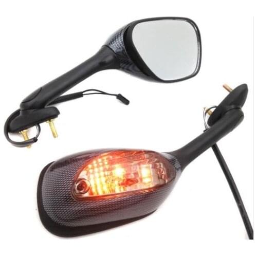 Motorcycle Smoke Lens Integrated Turn Signal Mirrors for Suzuki GSX-R 600 750 GSX-R 750 2006-2012 GSX-R 1000 2005-2010 Carbon