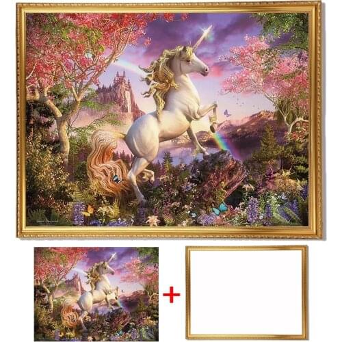 Framed rainbow horse mosaic embroidery 5D diy diamond painting full round drill rhinestone needlework wall decor