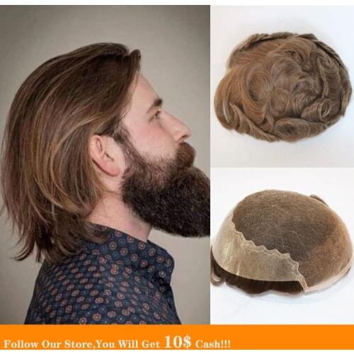 BYMC Lace&PU Men Toupee Black And light brown Afra Hair Replacement Systems Indian Remy Hair Toupee Perruque Homme Piece Stock